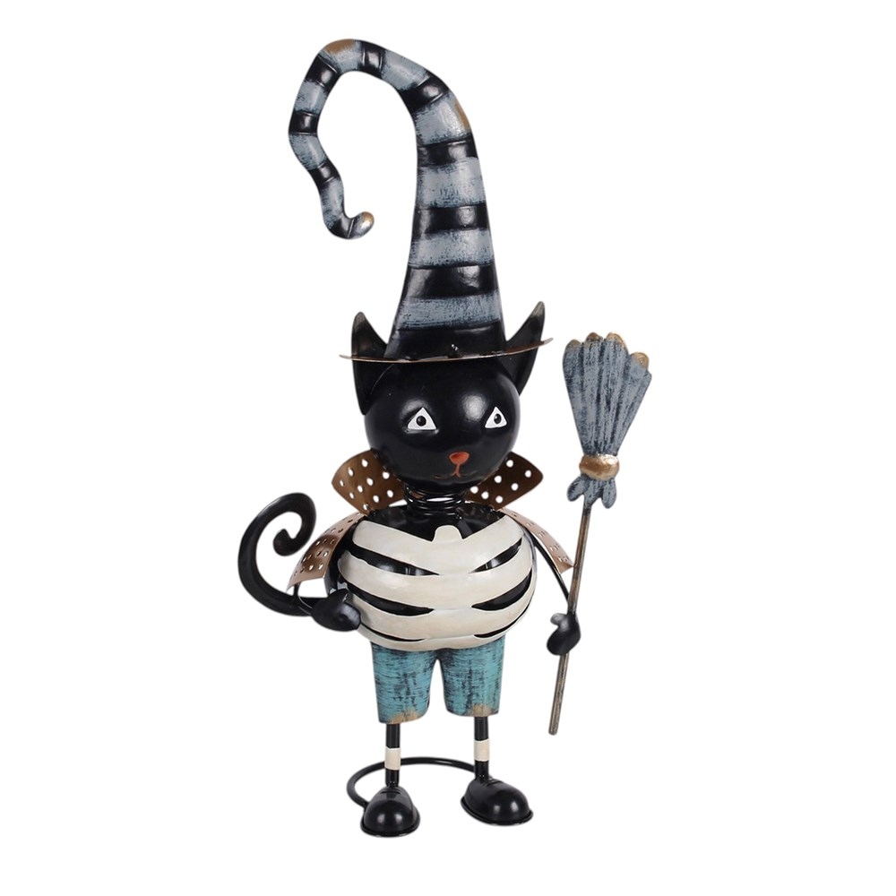 Something Different - Metal Black Cat Ornament with Witch Hat Tuin beeld/figuur - Multicolours